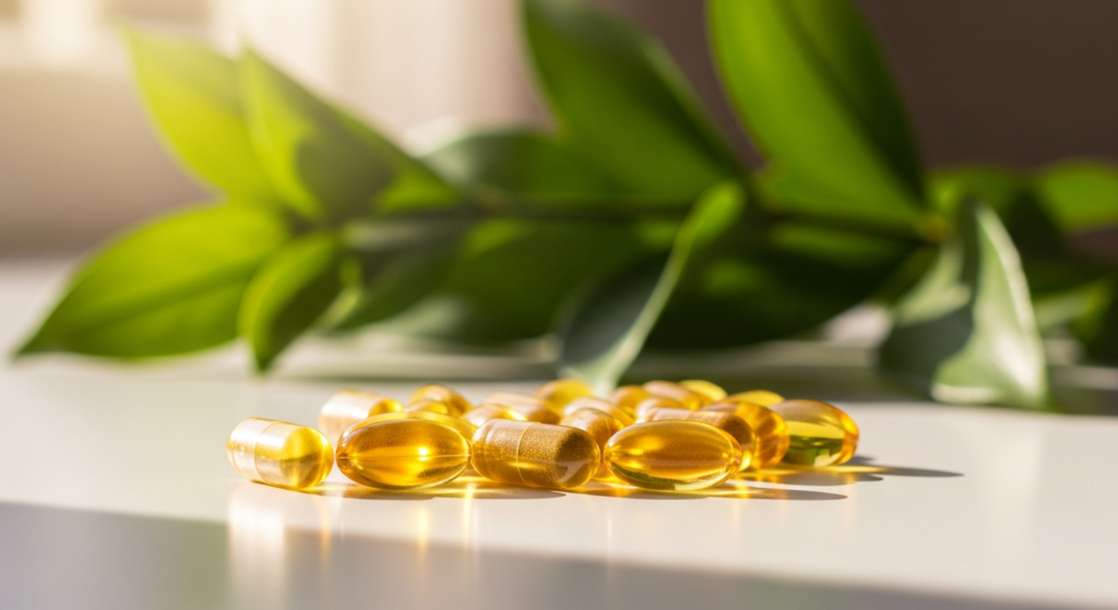 Berberine supplement capsules with barberry plant and measuring tape for weight loss