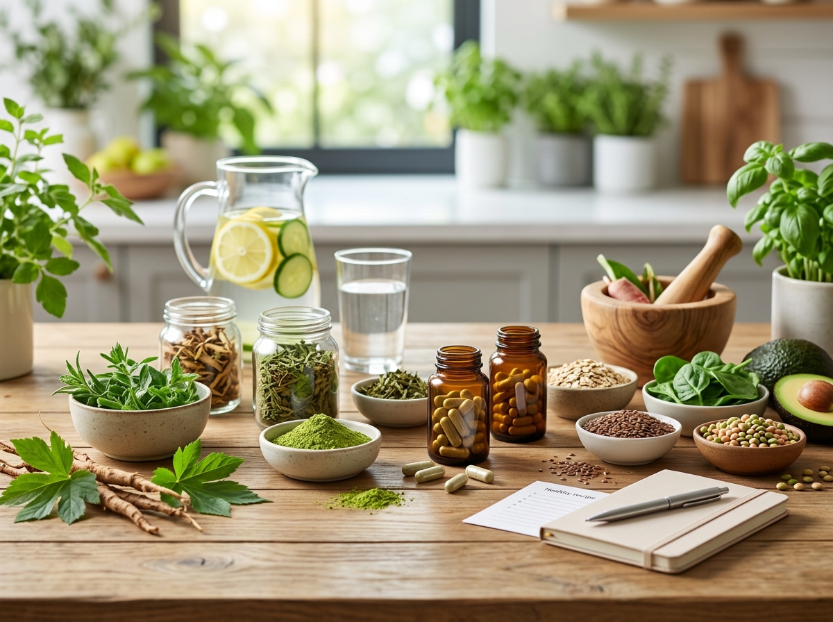 An infographic comparing the pathways of pharmaceutical GLP-1/GIP agonists versus natural alternatives like berberine and fiber for appetite and blood sugar control.