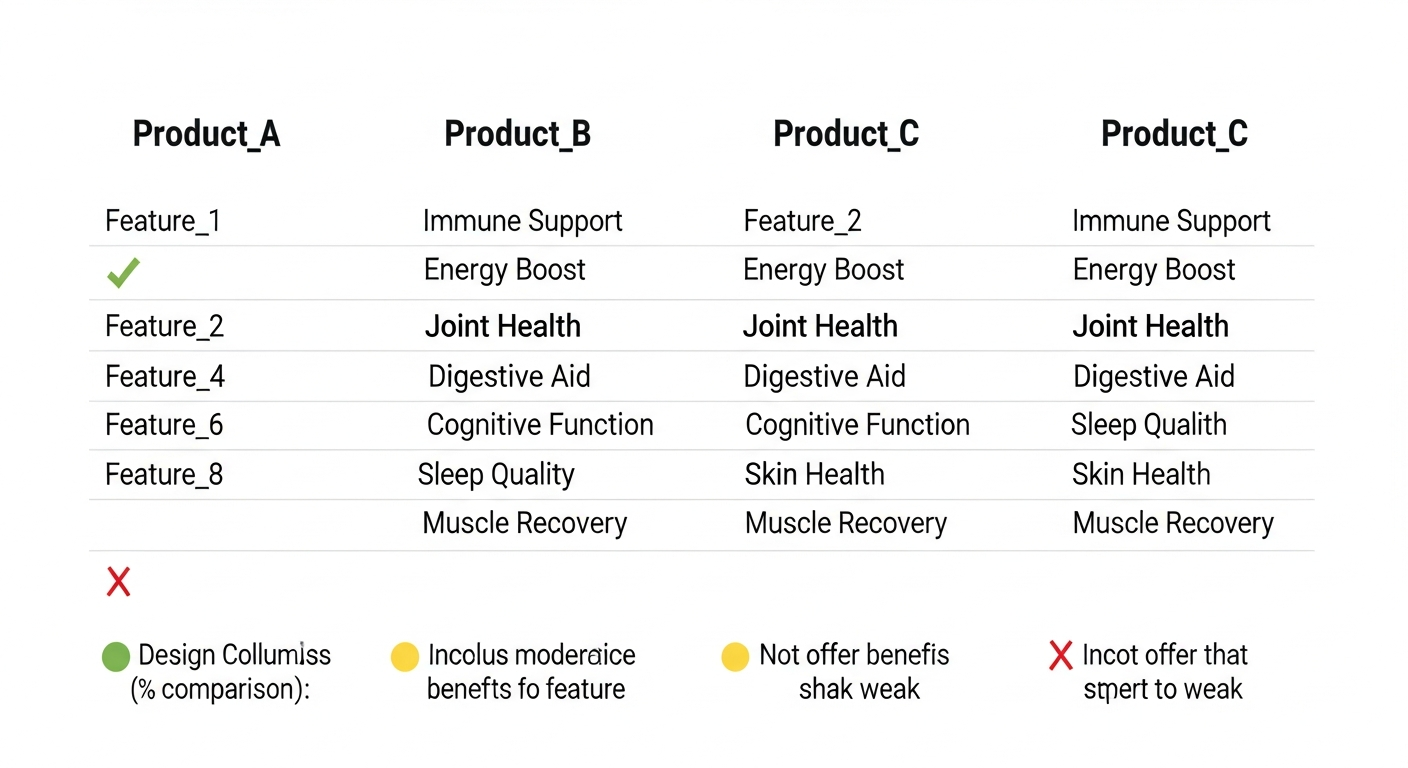 Supplement comparison evaluation chart three products